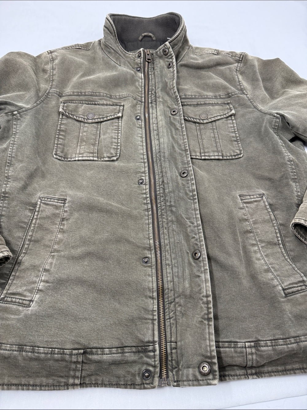 Levi's Jacket Men's Large Olive Utility Trucker Jacket Stand Collar Lined - Picture 4 of 14